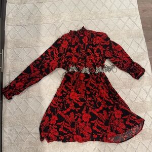 SHEIN Black and Red Floral Dress